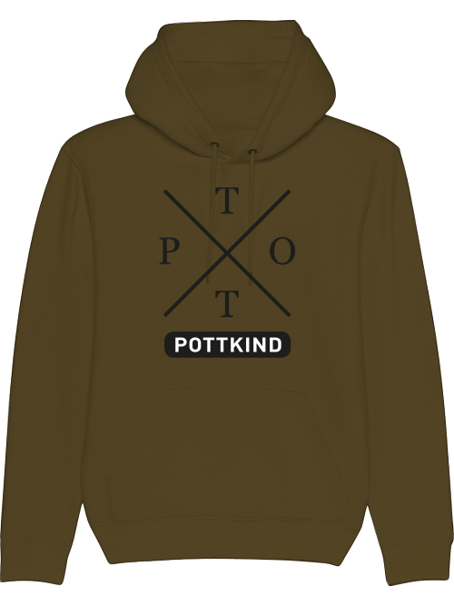 Pottkind Hoodie Cruiser Farbe Khaki, Motiv Pottkreuz in Schwarz